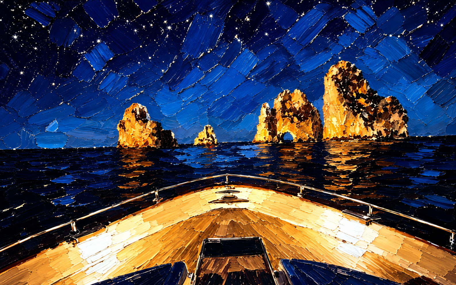 Blue and gold painterly seascape from the STIX Volume I wallpaper collection